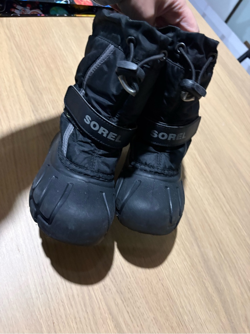 Sorel Kids Black Winter Duck Boots with Velcro strap